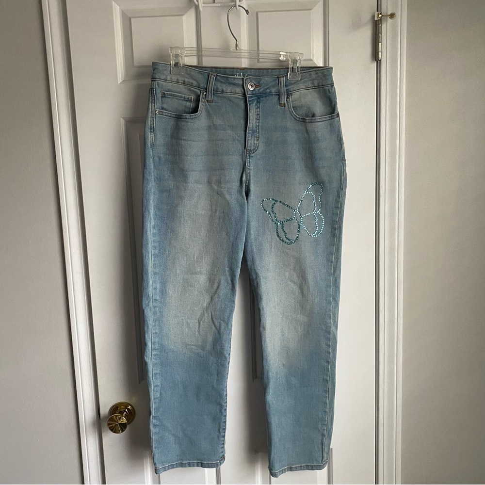 Style & Co Straight Leg Light Washed Jeans with Butterfly Bedazzled 12P